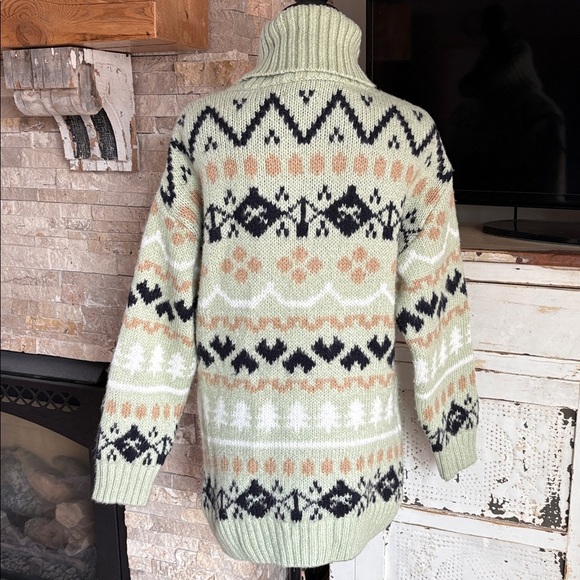 Anthropologie fair isle tunic pullover sweater in mint green Christmas trees - Picture 11 of 16